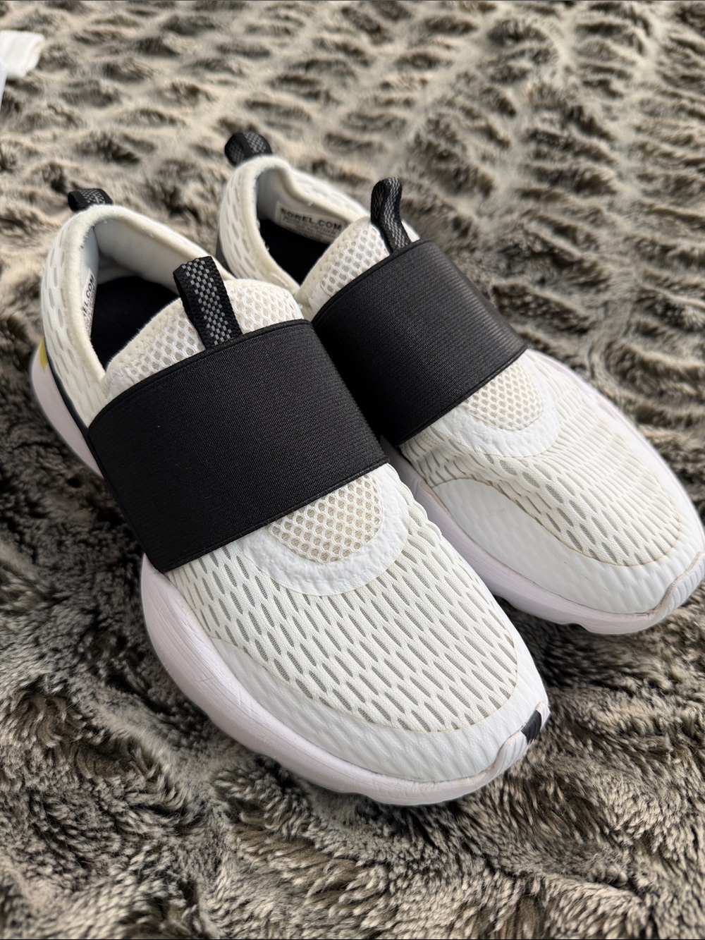 Sorel White Mesh Slip-On Sneakers with Black Elastic Band